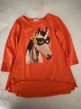Cat & Jack Orange Long Sleeve Girls' Unicorn Mask Tee/tunic